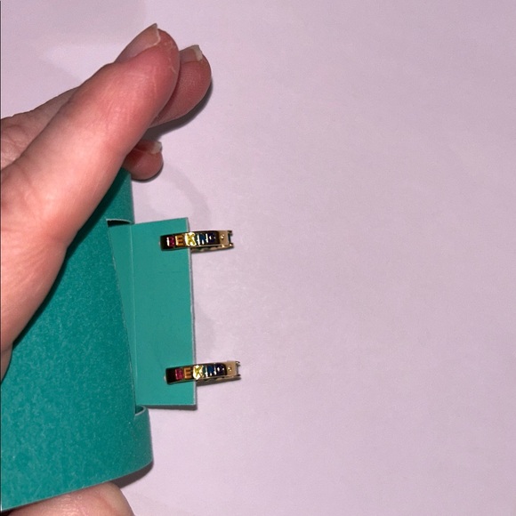 Kurt Geiger Huggie hoop earrings/Be kind in rainbow on back in dust bag NWT - Picture 5 of 14